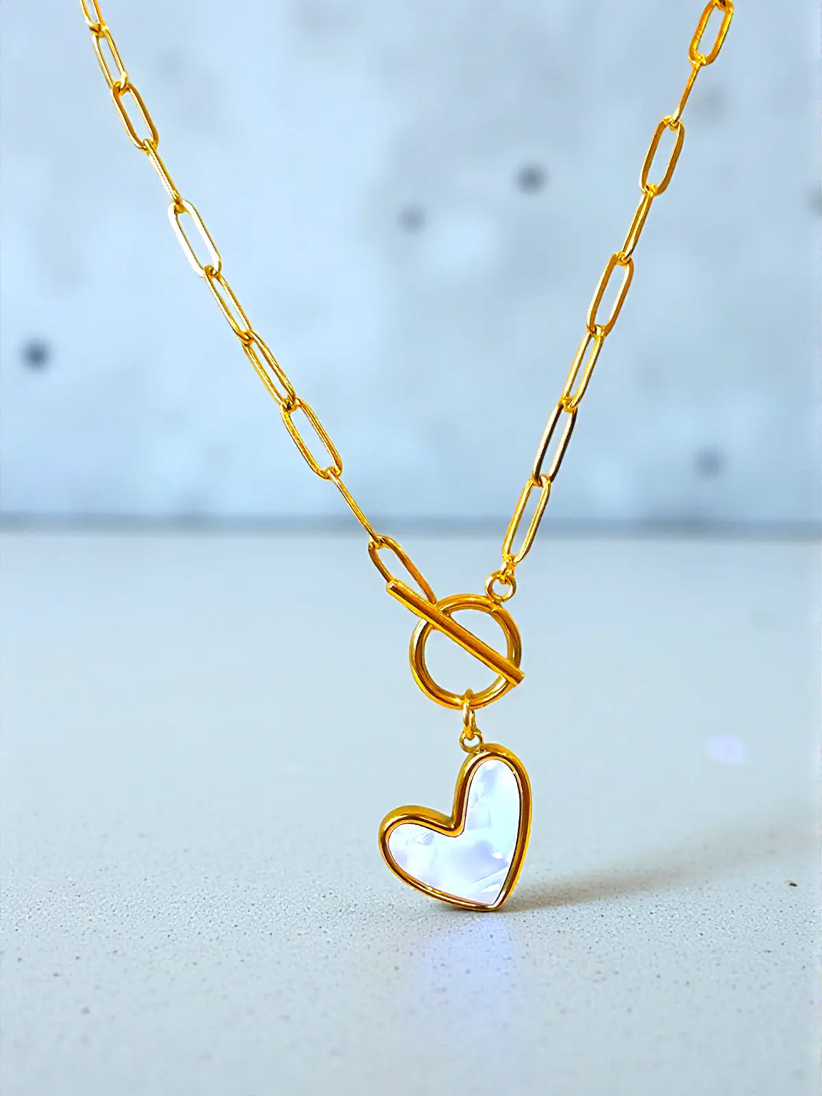 Amora Linked Heart Necklace Paperclip Necklace with Heart Pendant