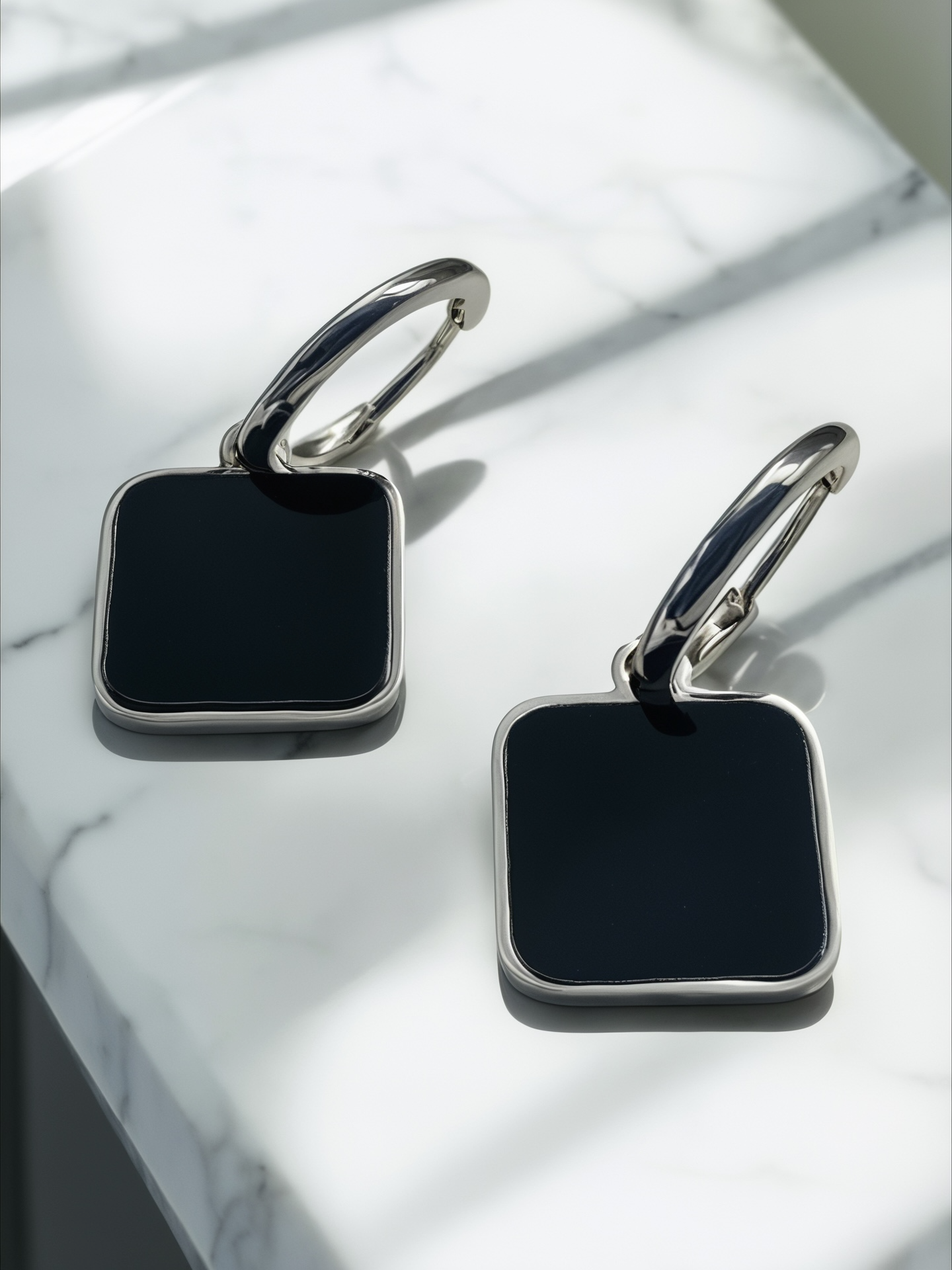 Obsidian Square Earrings